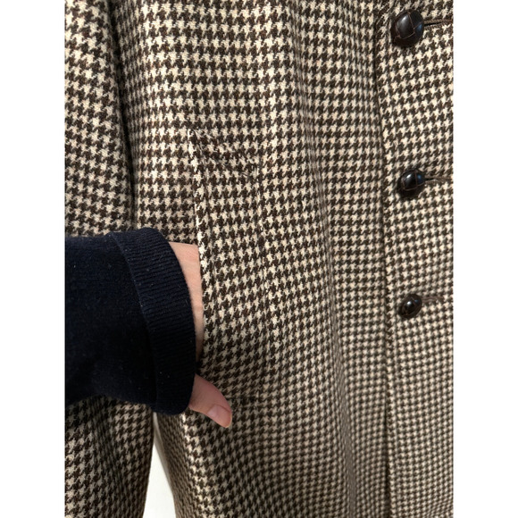 SOLD!  Vintage L Wool $450 Herringbone Shearling Coat Long Jacket Brown 44 - Picture 9 of 15